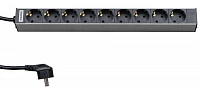 Hyperline SHT19-9SH-2.5EU Блок розеток для 19" шкафов, горизонтальный, 9 розеток Schuko (16A), 230 В, кабель питания 1.5мм2, длина 2.5 м, с вилкой Sch