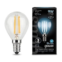 Gauss Лампа Filament Шар 9W 710lm 4100К Е14 LED