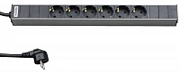 Hyperline SHT19-6SH-2.5EU Блок розеток для 19" шкафов, горизонтальный, 6 розеток Schuko (16A), 230 В, кабель питания 1.5мм2, длина 2.5 м, с вилкой Sch