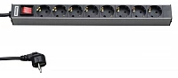 Hyperline SHT19-8SH-S-2.5EU Блок розеток для 19" шкафов, горизонтальный, с выключателем с подсветкой, 8 розеток Schuko (16A), кабель питания 2.5 м с в