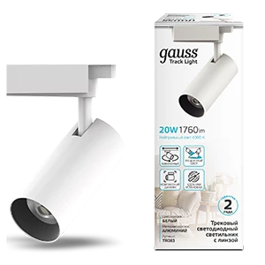 Gauss Светильник трековый цилиндр 20W 1760lm 4000K 180-220V IP20 65*206мм белый линза 36º LED