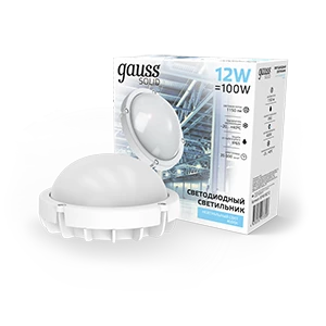 Gauss Св-к ЖКХ SOLID круг 12W 1150lm 4000K 160-260V IP65 D160*53мм белый антивандальный IK10