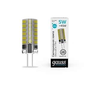 Gauss Лампа Elementary G4 AC180-240V 5W 400lm 4100K силикон LED 1/20/200