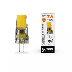 Gauss Лампа Elementary G4 12V 3W 210lm 3000K силикон LED 1/20/200