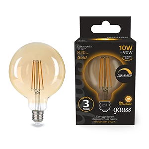 Gauss Лампа Filament G125 10W 820lm 2400К Е27 golden диммируемая LED 1/20