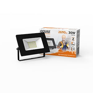 Gauss Прожектор Elementary 30W 2690lm 3000К 200-240V IP65 черный LED