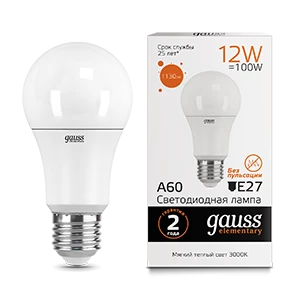 Gauss Лампа Elementary A60 12W 1130lm 3000K E27 LED