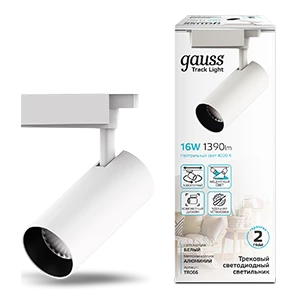 Gauss Светильник трековый цилиндр 16W 1390lm 4000K 180-240V IP20 65*210мм белый угол 24º LED
