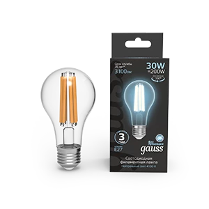 Gauss Лампа Filament А70 30W 3100lm 4100К Е27 LED 1/10/40