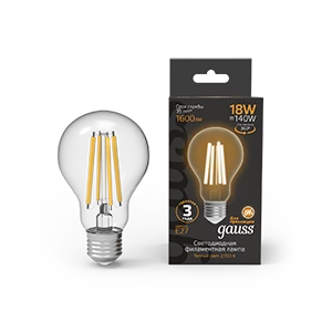 Gauss Лампа Filament А60 18W 1600lm 2700К Е27 LED 1/10/40