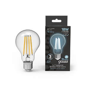 Gauss Лампа Filament А60 18W 1650lm 4100К Е27 LED 1/10/40