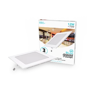Gauss Светильник Slim квадрат 12W 880lm 4000K 180-265V IP20 монтаж Ø155*155 170*170*22 LED