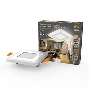Gauss Светильник Backlight кв 3+3W 350lm 3000K 180-265V IP20 монт Ø85 105*105*31мм 3 реж LED