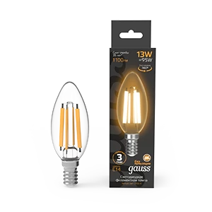 Gauss Лампа Filament Свеча 13W 1100lm 2700К Е14 LED 1/10/50
