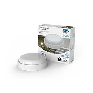 Gauss Светильник ЖКХ UNIVERSAL круг 15W 1200lm 6500K 160-260V IP65 D160*53 белый LED