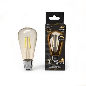 Gauss Лампа Filament ST64 6W 620lm 2400К Е27 golden диммируемая LED 1/10/40