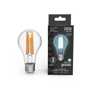 Gauss Лампа Filament А70 26W 2700lm 4100К Е27 LED 1/10/40