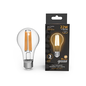 Gauss Лампа Filament А70 22W 2000lm 2700К Е27 LED 1/10/40