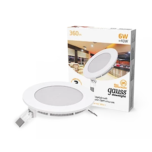 Gauss Светильник Slim круг 6W 360lm 3000K 180-265V IP20 монтаж Ø105 120*22 LED