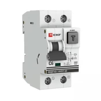EKF PROxima АВДТ-63 Диф. Автомат (C)   6А/100мА тип АС 6кА , электромеханический