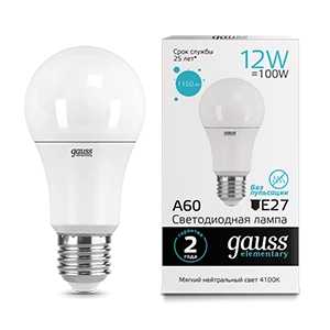 Gauss Лампа Elementary A60 12W 1150lm 4100K E27 LED