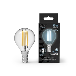 Gauss Лампа Filament Шар 13W 1150lm 4100К Е14 LED 1/10/50