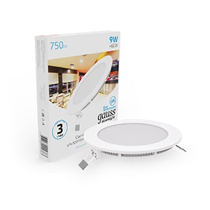 Gauss Светильник Slim круг 9W 750lm 6500K 180-265V IP20 монтаж Ø130 145*22 LED