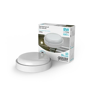 Gauss Светильник ЖКХ UNIVERSAL круг 8W 680lm 4000K 160-260V IP65 D140*51 белый LED