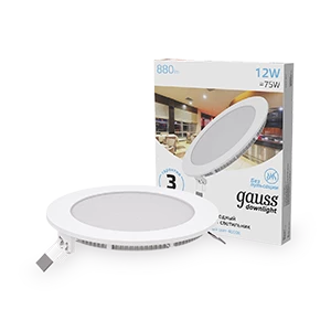 Gauss Светильник Slim круг 12W 880lm 4000K 180-265V IP20 монтаж Ø155 170*22 LED