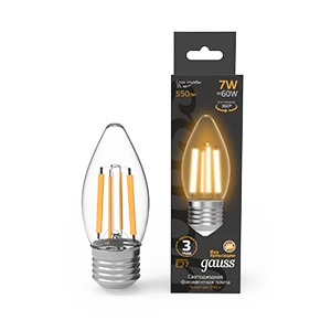 Gauss Лампа Filament Свеча 7W 550lm 2700К Е27 LED 1/10/50