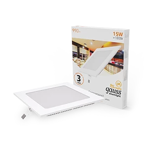 Gauss Светильник Slim квадрат 15W 990lm 3000K 180-265V IP20 монтаж Ø155*155 170*170*22 LED
