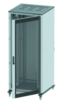 DKC Напольный 19" IT-корпус ДКС серии CQE 38U 600х1800х800, двери стекло+сплошная, панели для крыши, кабельный ввод, RAL7011/7035