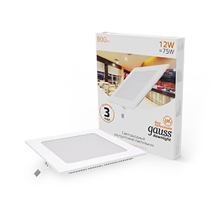 Gauss Светильник Slim квадрат 12W 800lm 3000K 180-265V IP20 монтаж Ø155*155 170*170*22 LED