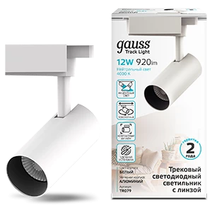 Gauss Светильник трековый цилиндр 12W 1100lm 4000K 180-220V IP20 55*185мм белый линза 36º LED