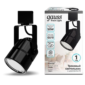 Gauss Светильник трековый цилиндр GU10 220V IP20 60*145мм черный однофазный