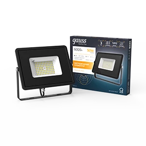 Gauss Прожектор Qplus 50W 6000lm 3000K 175-265V IP65 черный LED