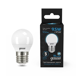 Gauss Лампа Шар 9.5W 950lm 6500K E27 LED 1/10/100