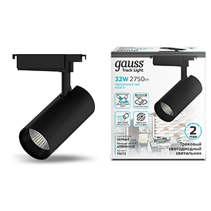 Gauss Светильник трековый цилиндр 32W 2750lm 4000K 180-240V IP20 75*220мм черный угол 24º LED