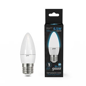 Gauss Лампа Свеча 6.5W 550lm 6500К E27 LED 1/10/100