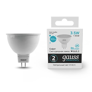 Gauss Лампа Elementary MR16 3.5W 300lm 4100K GU5.3 LED