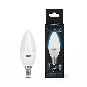 Gauss Лампа Свеча 6.5W 550lm 6500К E14 LED 1/10/100