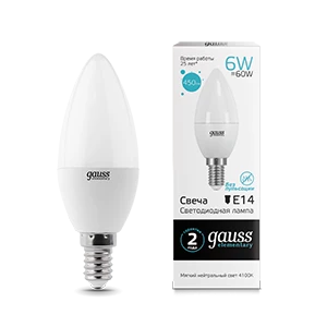 Gauss Лампа Elementary Свеча 6W 450lm 4100K Е14 LED