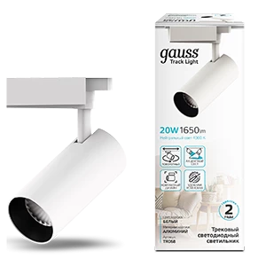 Gauss Светильник трековый цилиндр 20W 1650lm 4000K 180-240V IP20 65*210мм белый угол 24º LED