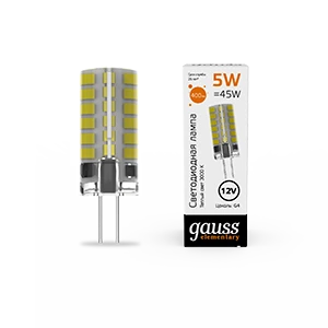 Gauss Лампа Elementary G4 12V 5W 400lm 3000K силикон LED 1/20/200