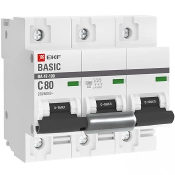 EKF Basic ВА 47-100 Автоматический выключатель  (С) 3P  80А 10kA