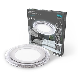 Gauss Светильник Bubbles круг 6+3W, 540lm 4000K 180-265V IP20 монтаж Ø120 144*31мм 3 режима LED