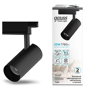 Gauss Светильник трековый  цилиндр 20W 1760lm 4000K 180-220V IP20 65*206мм черный линза 36º LED