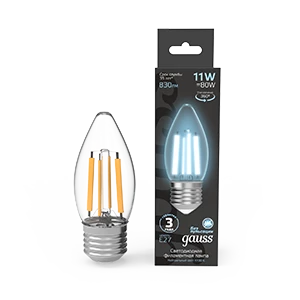 Gauss Лампа Filament Свеча 11W 830lm 4100К Е27 LED 1/10/50