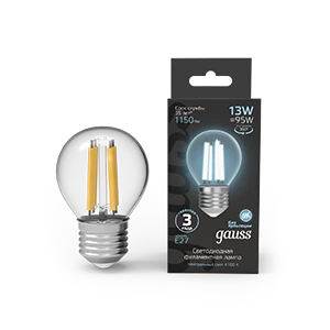Gauss Лампа Filament Шар 13W 1150lm 4100К Е27 LED 1/10/50