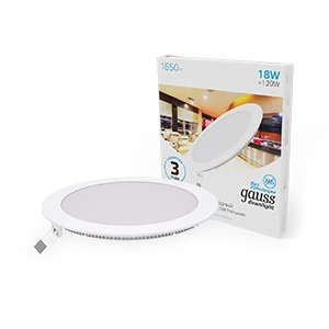 Gauss Светильник Slim круг 18W 1560lm 6500K 180-265V IP20 монтаж Ø210 225*22 LED